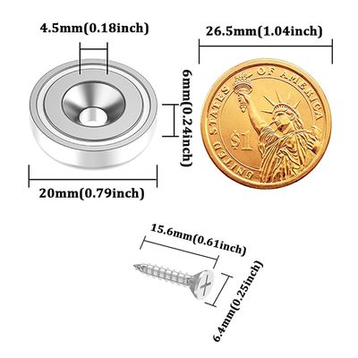 D20 MM 20lbs NdFeB Pot Magnet with Countersunk Hole 총 높이 H 7.2 mm 구멍 d1 4.5 mm