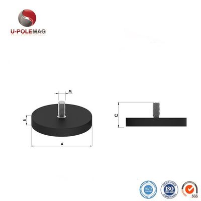 D88x8mm 둥근 고무로 코팅 된 자석 기판 외선 실과 함께 45kg 당기 힘 둥근 모양