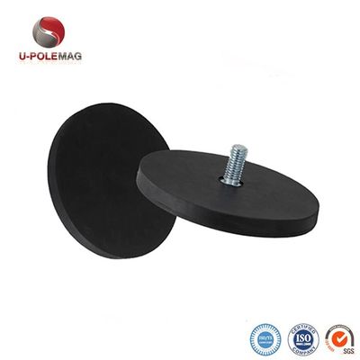 D88x8mm 둥근 고무로 코팅 된 자석 기판 외선 실과 함께 45kg 당기 힘 둥근 모양
