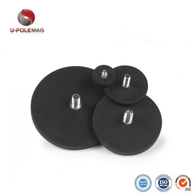 D88x8mm 둥근 고무로 코팅 된 자석 기판 외선 실과 함께 45kg 당기 힘 둥근 모양