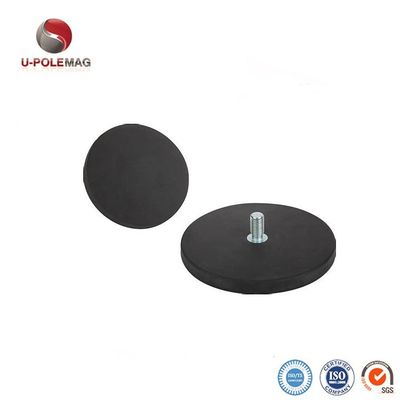 D88x8mm 둥근 고무로 코팅 된 자석 기판 외선 실과 함께 45kg 당기 힘 둥근 모양