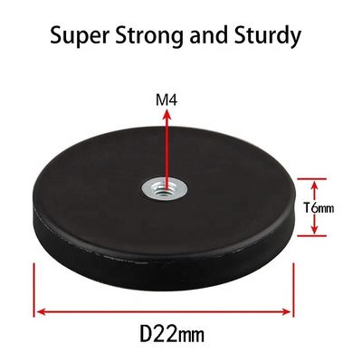 네오디엄 원 자석 D22x6mm와 M4 평면 여성 스레드 잡기 및 고무 표면